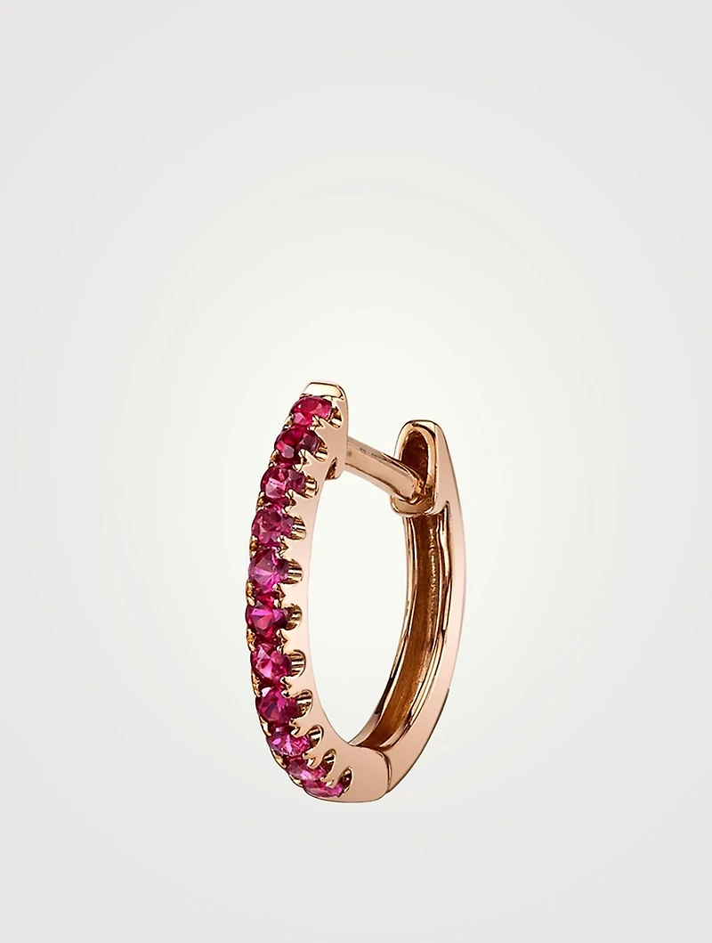 Small Gold Huggie Hoop Earring With Rubies