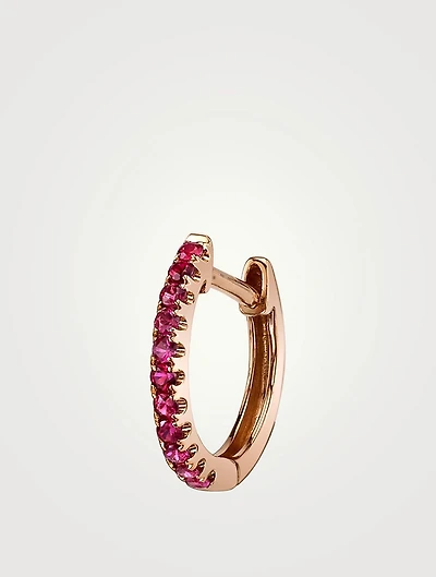 Small Gold Huggie Hoop Earring With Rubies