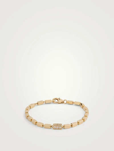 Thick 18K Gold Block-Chain Single Pavé Diamond Bracelet