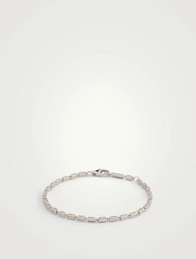 Thin 18K White Gold Block-Chain Full Pavé Diamond Bracelet