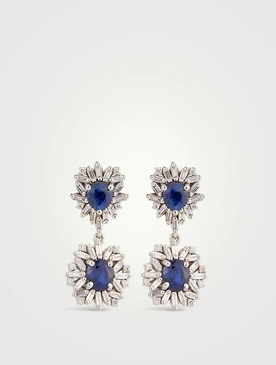 One Of A Kind 18K White Gold Earrings With Sapphire And Diamonds