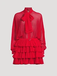 Sheer Ruffled Shirt Dress
