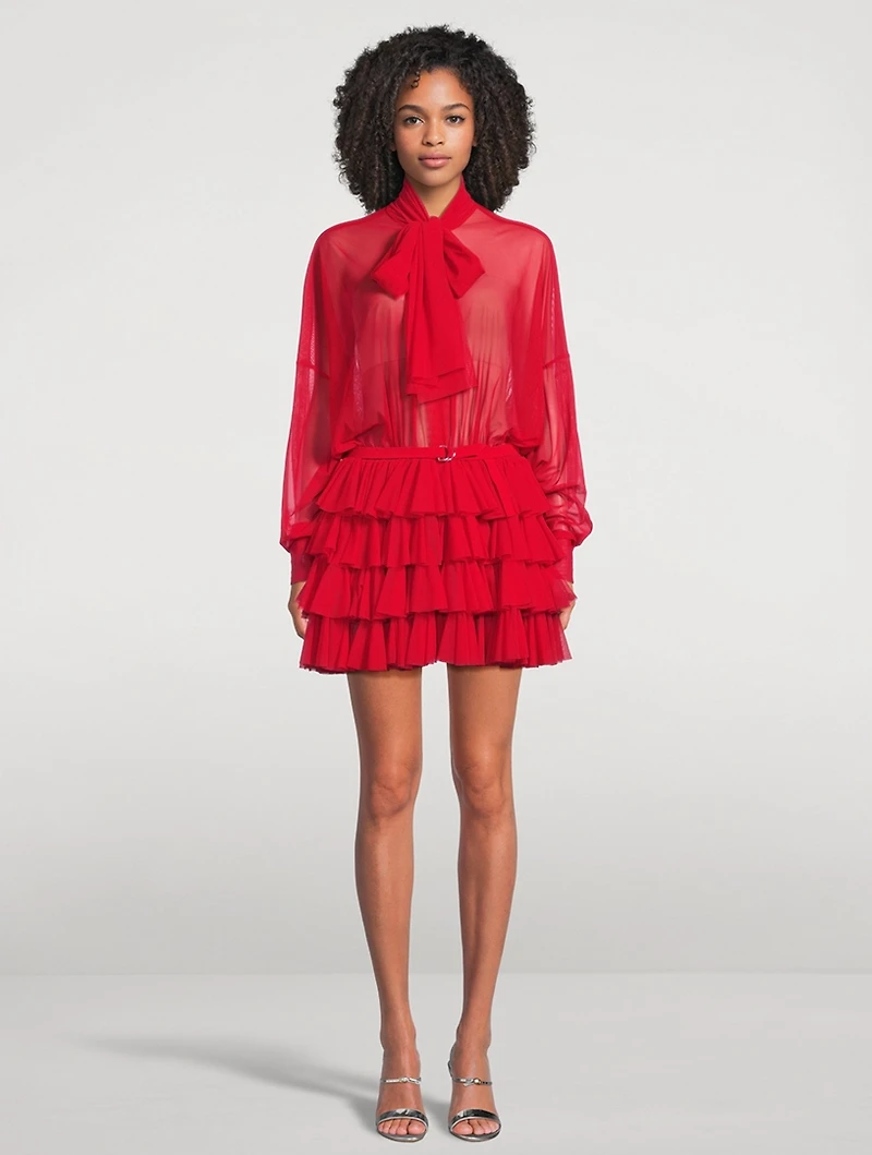 Sheer Ruffled Shirt Dress