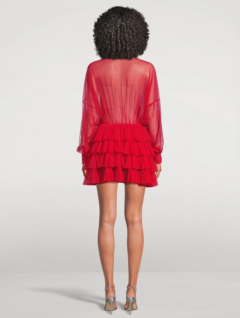 Sheer Ruffled Shirt Dress