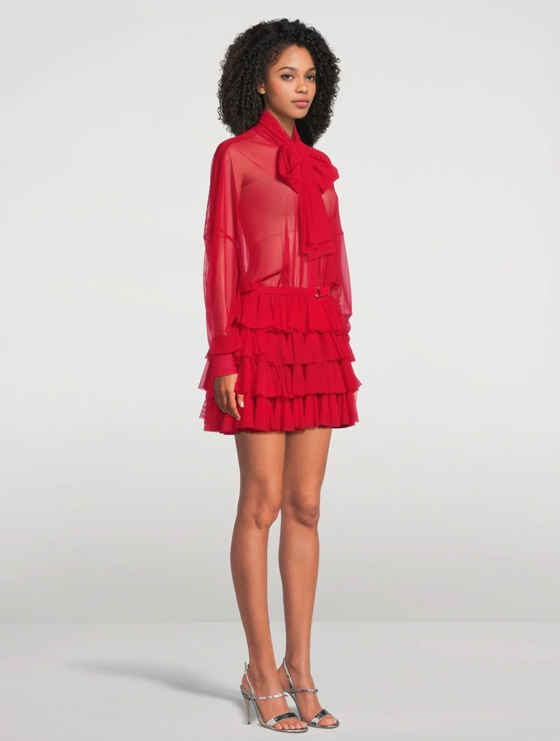 Sheer Ruffled Shirt Dress