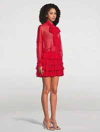 Sheer Ruffled Shirt Dress