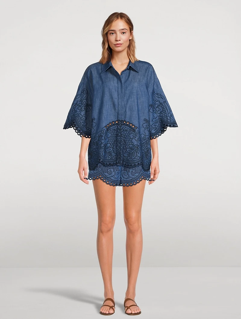 Coco Embroidered Denim Shorts