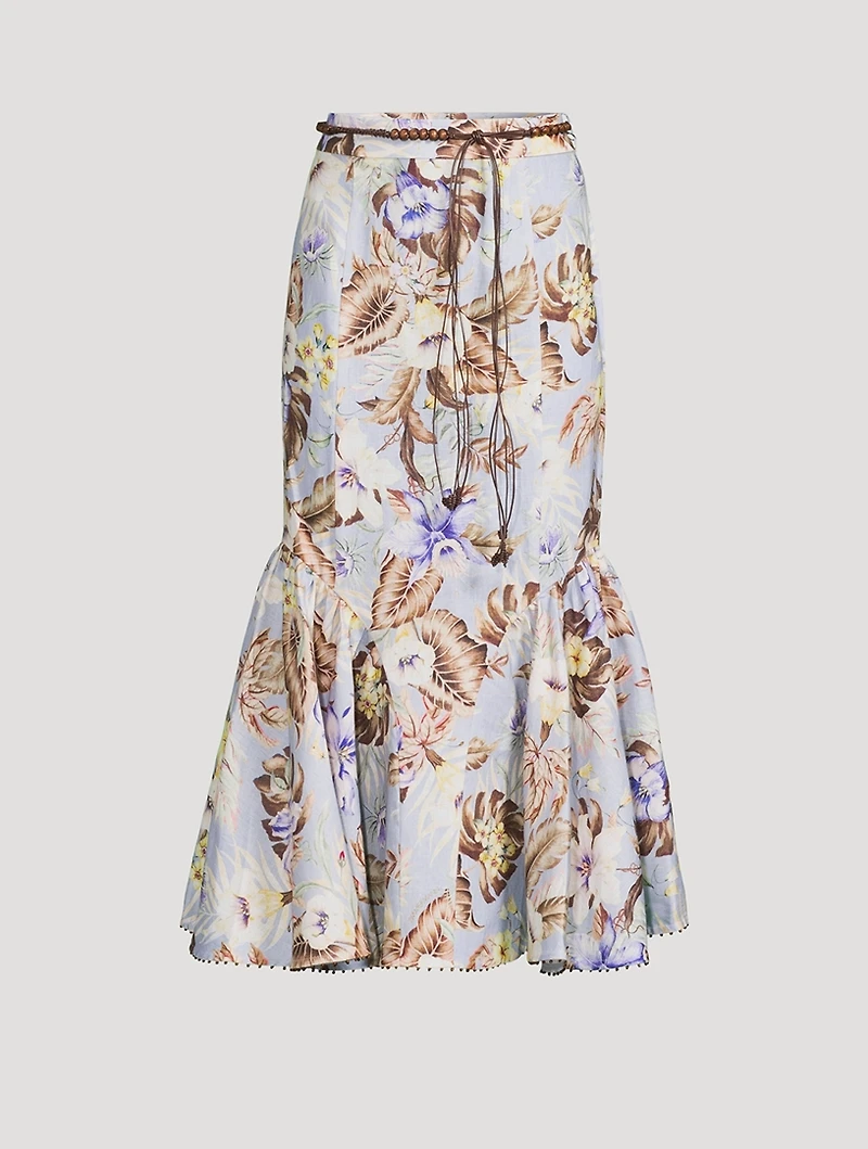Coco Linen Midi Skirt Floral Print