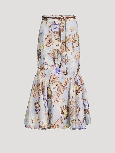 Coco Linen Midi Skirt Floral Print