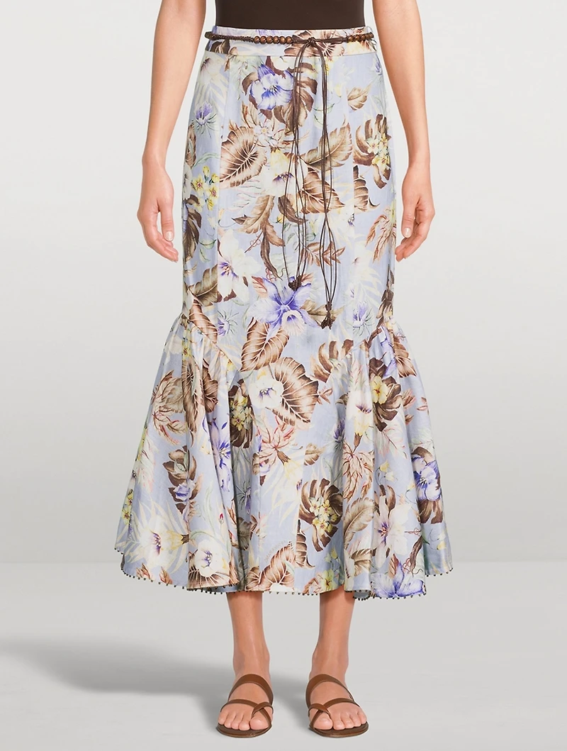 Coco Linen Midi Skirt Floral Print