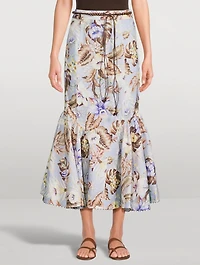 Coco Linen Midi Skirt Floral Print