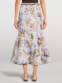 Coco Linen Midi Skirt Floral Print
