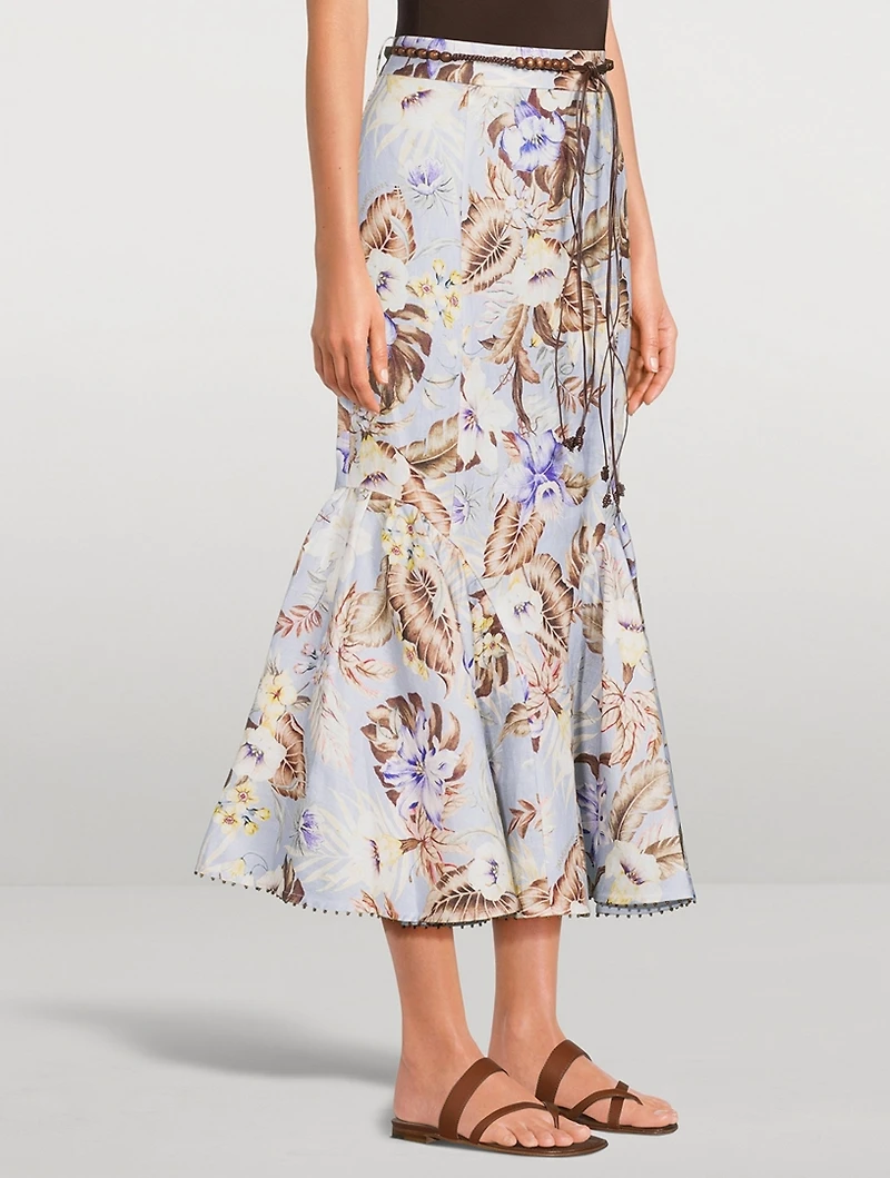 Coco Linen Midi Skirt Floral Print