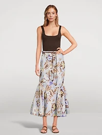 Coco Linen Midi Skirt Floral Print