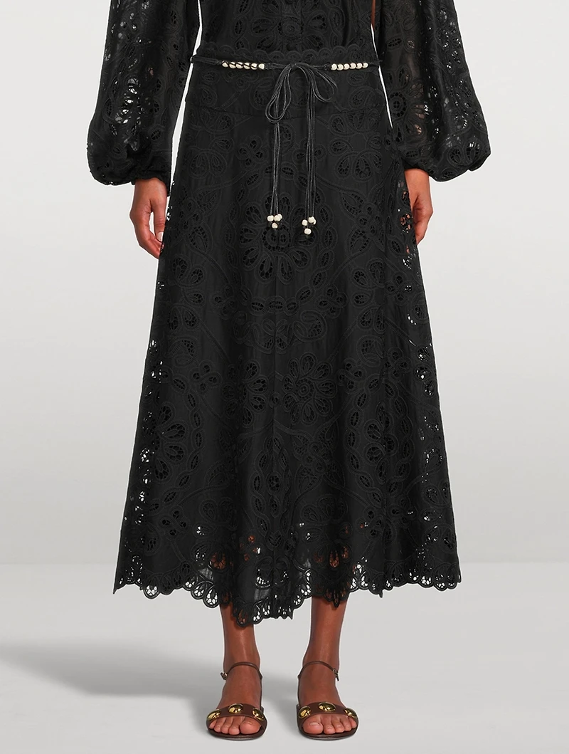Rhiannon Embroidered Lace Midi Skirt