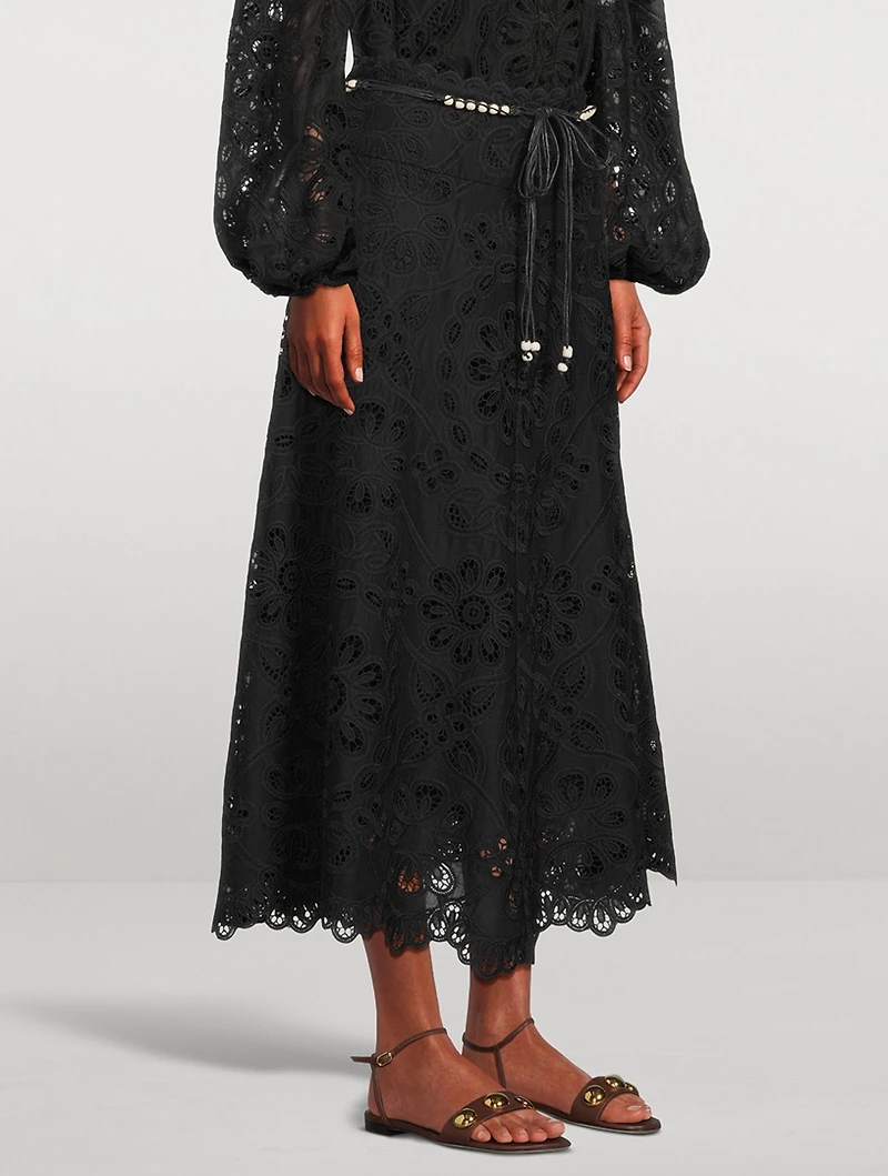 Rhiannon Embroidered Lace Midi Skirt