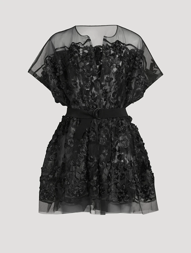 Belted Tulle Mini Dress