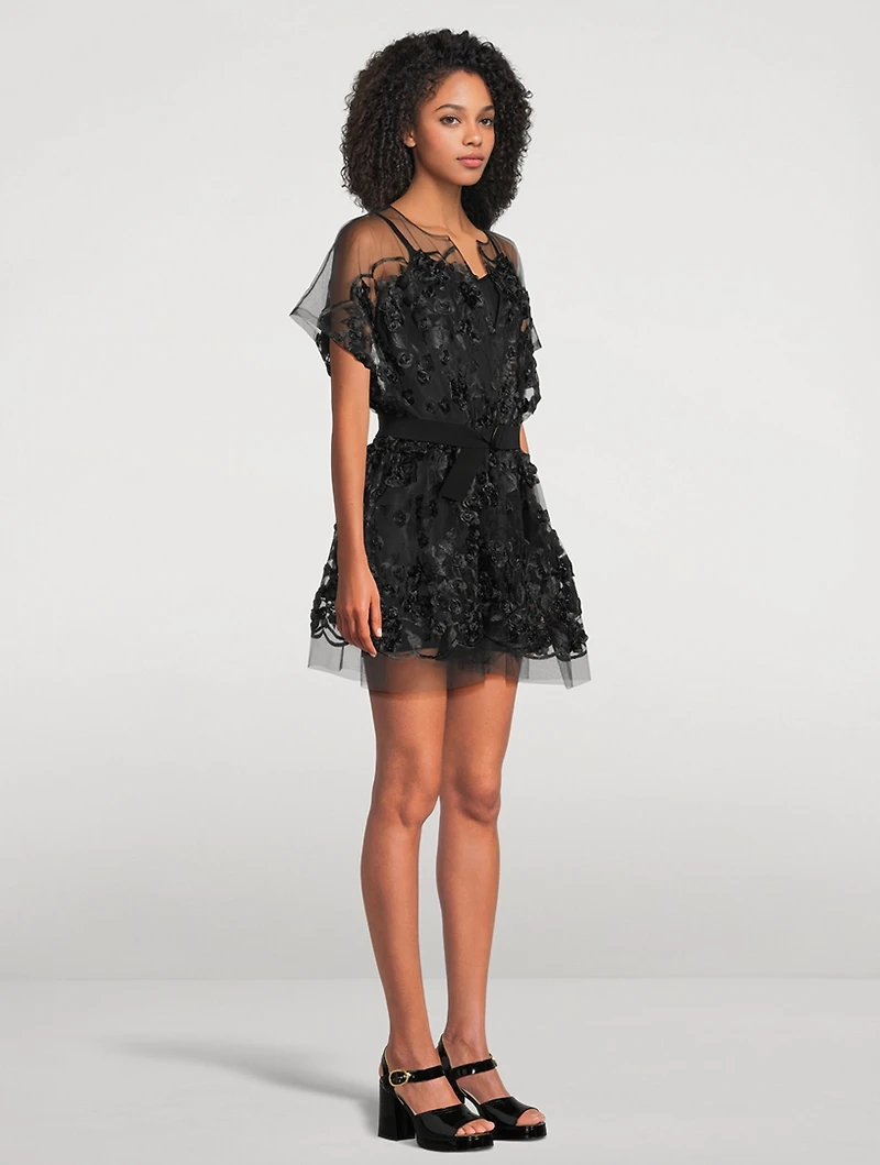 Belted Tulle Mini Dress