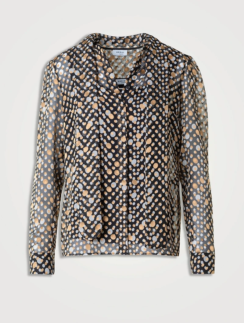 Tie-Neck Blouse Polka Dot Print