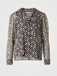 Tie-Neck Blouse Polka Dot Print