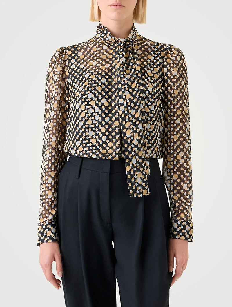 Tie-Neck Blouse Polka Dot Print
