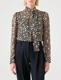 Tie-Neck Blouse Polka Dot Print