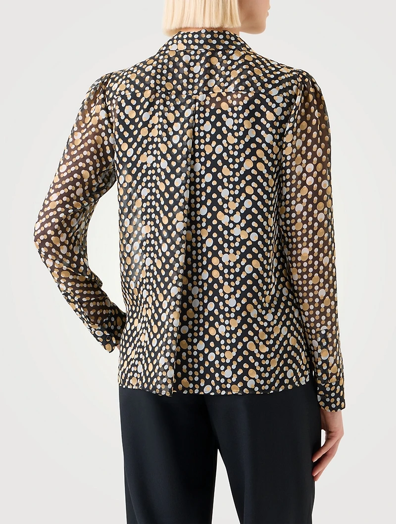 Tie-Neck Blouse Polka Dot Print