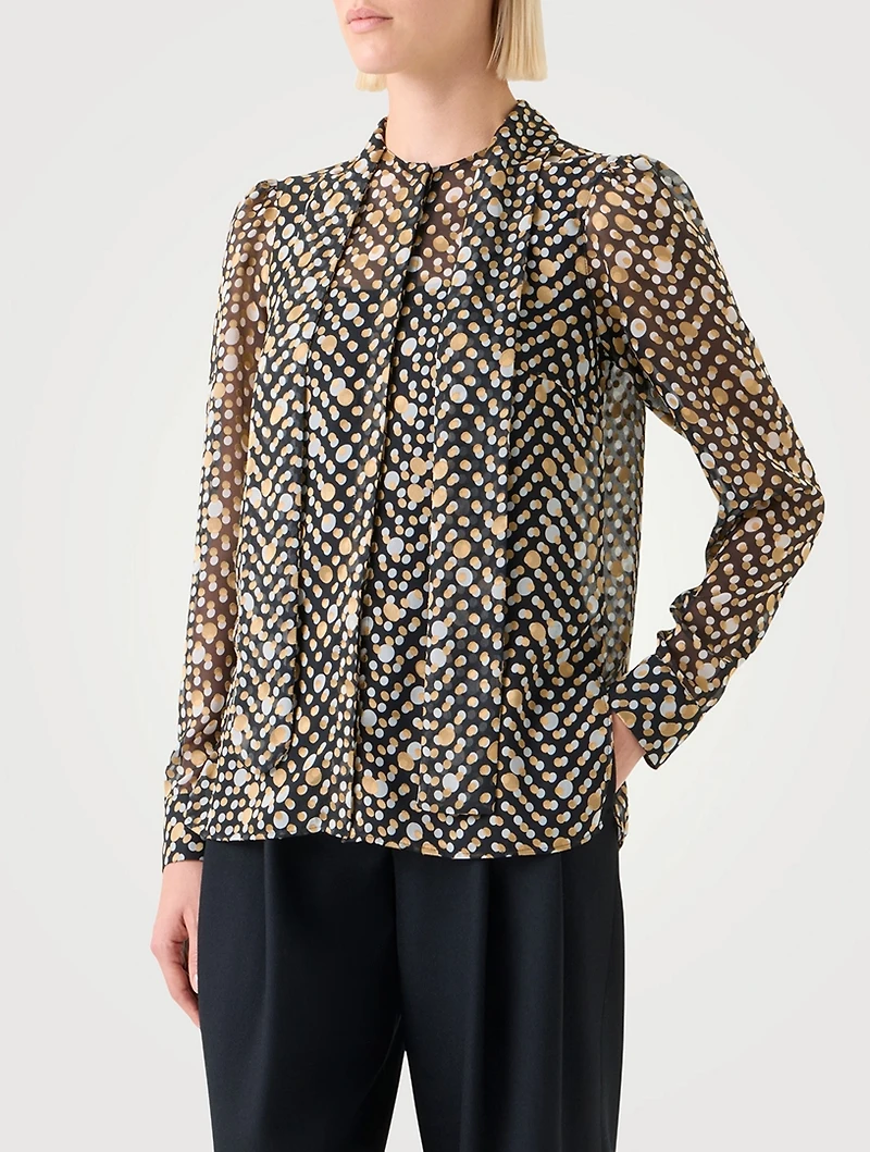Tie-Neck Blouse Polka Dot Print