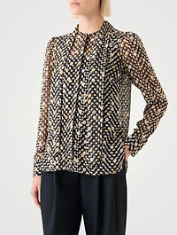 Tie-Neck Blouse Polka Dot Print