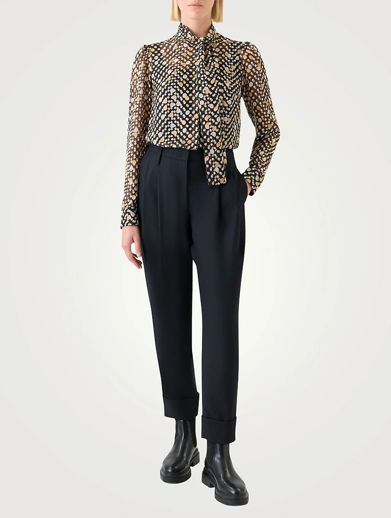 Tie-Neck Blouse Polka Dot Print