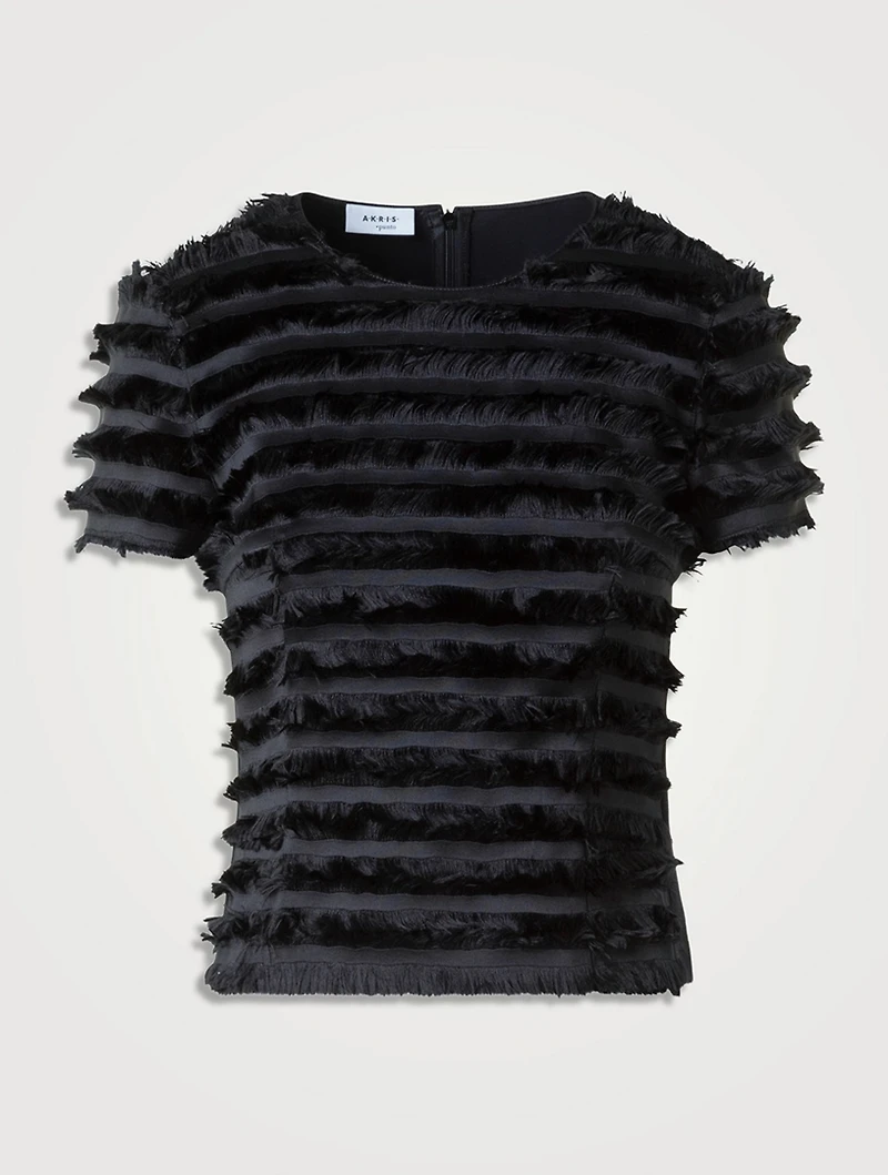 Fringe-Trimmed Taffeta Blouse