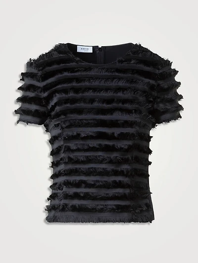 Fringe-Trimmed Taffeta Blouse