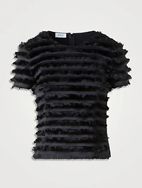 Fringe-Trimmed Taffeta Blouse