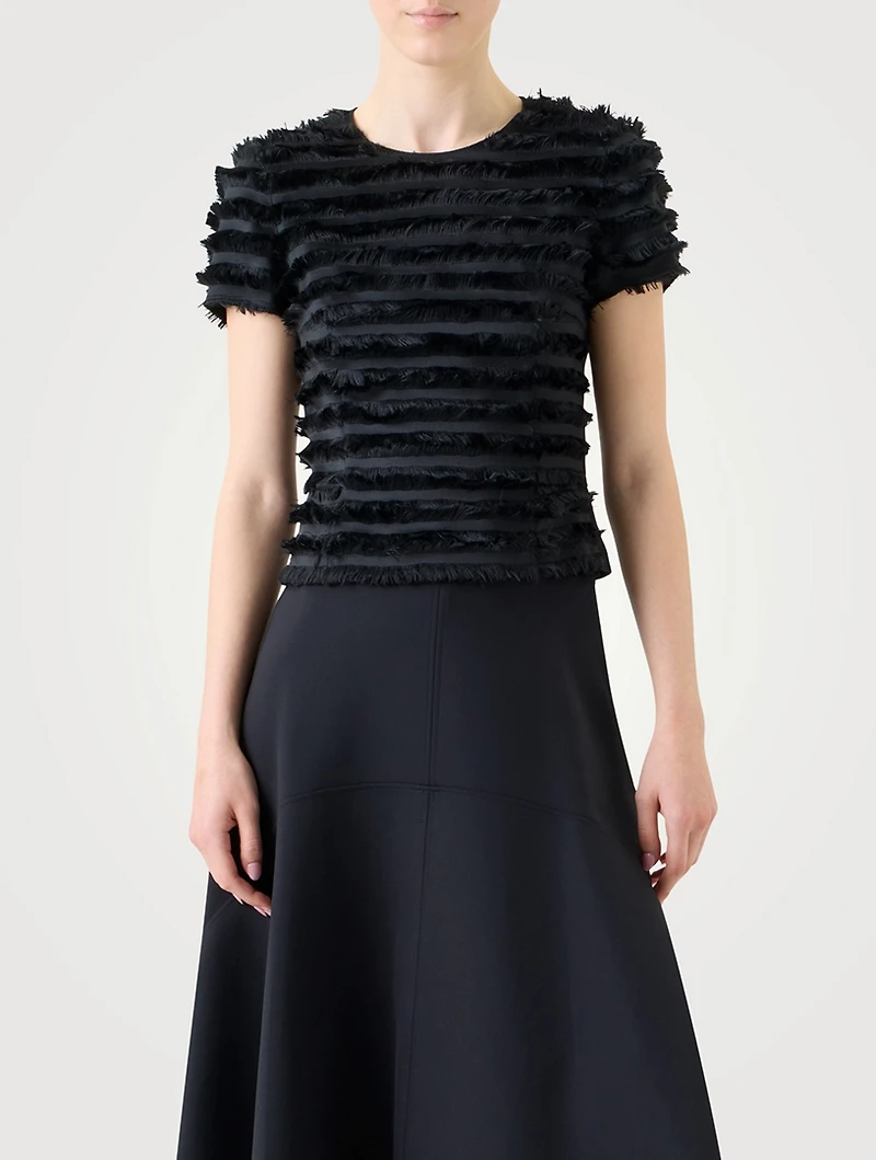 Fringe-Trimmed Taffeta Blouse