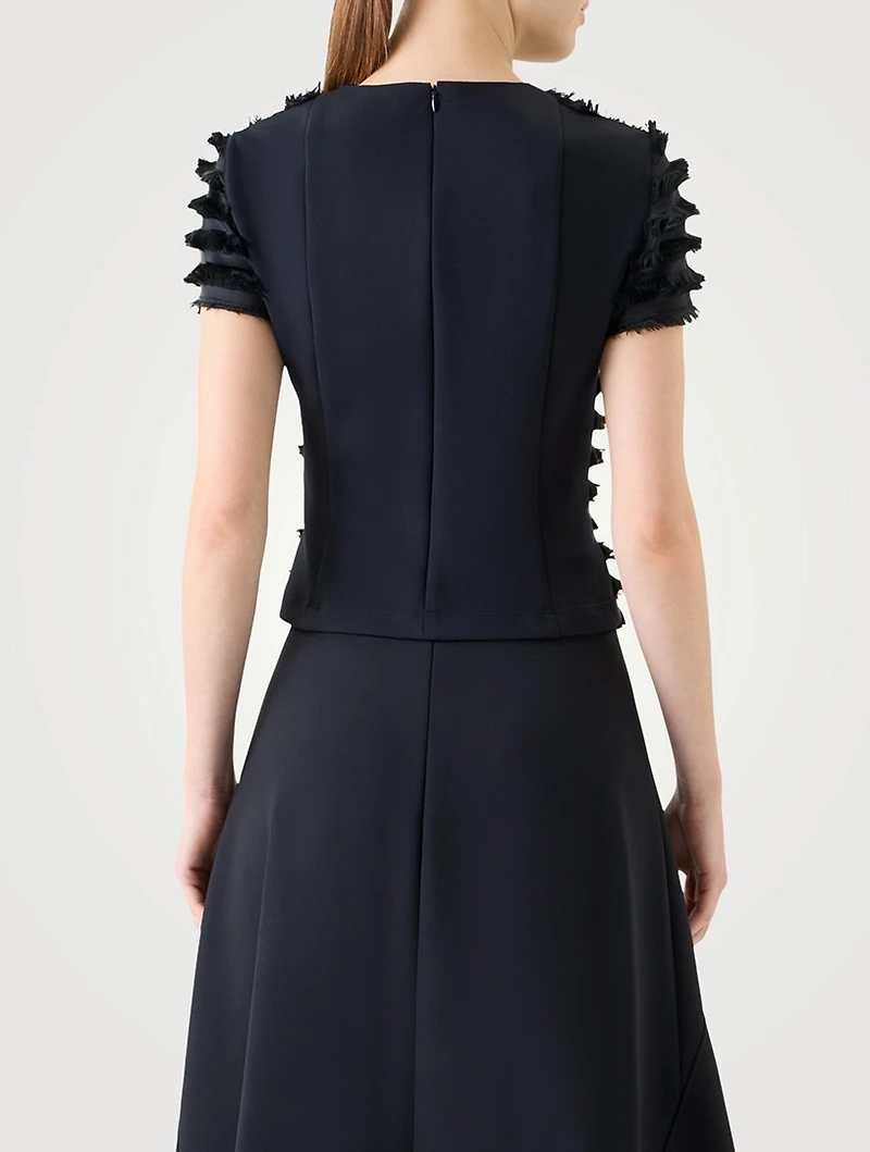 Fringe-Trimmed Taffeta Blouse