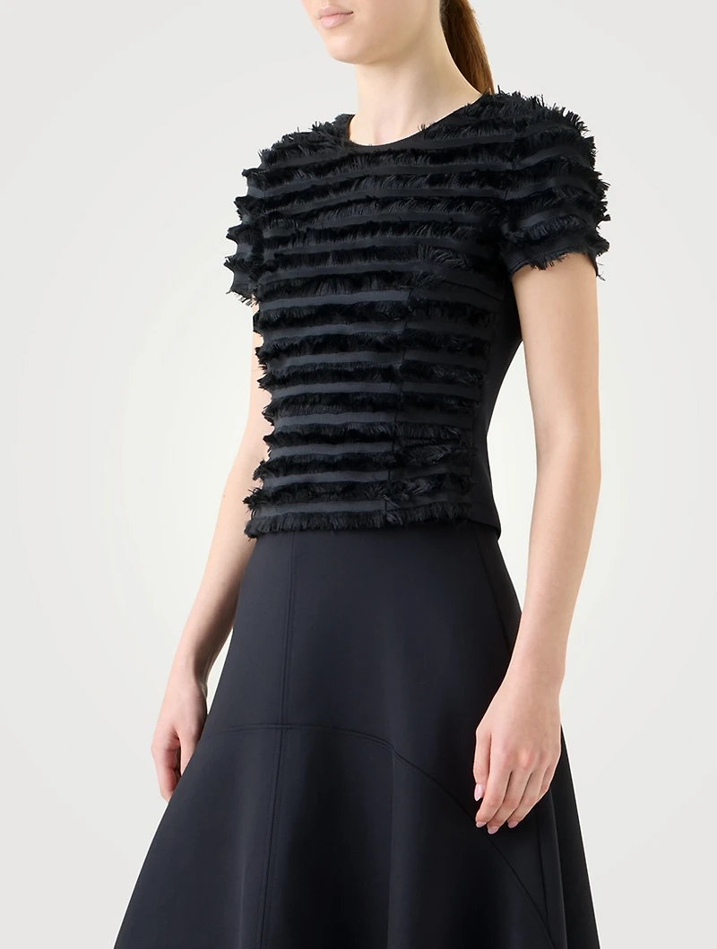Fringe-Trimmed Taffeta Blouse