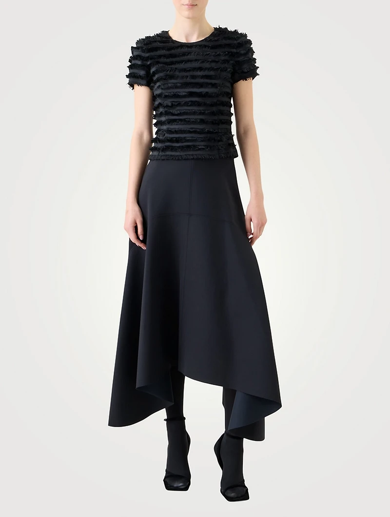 Fringe-Trimmed Taffeta Blouse