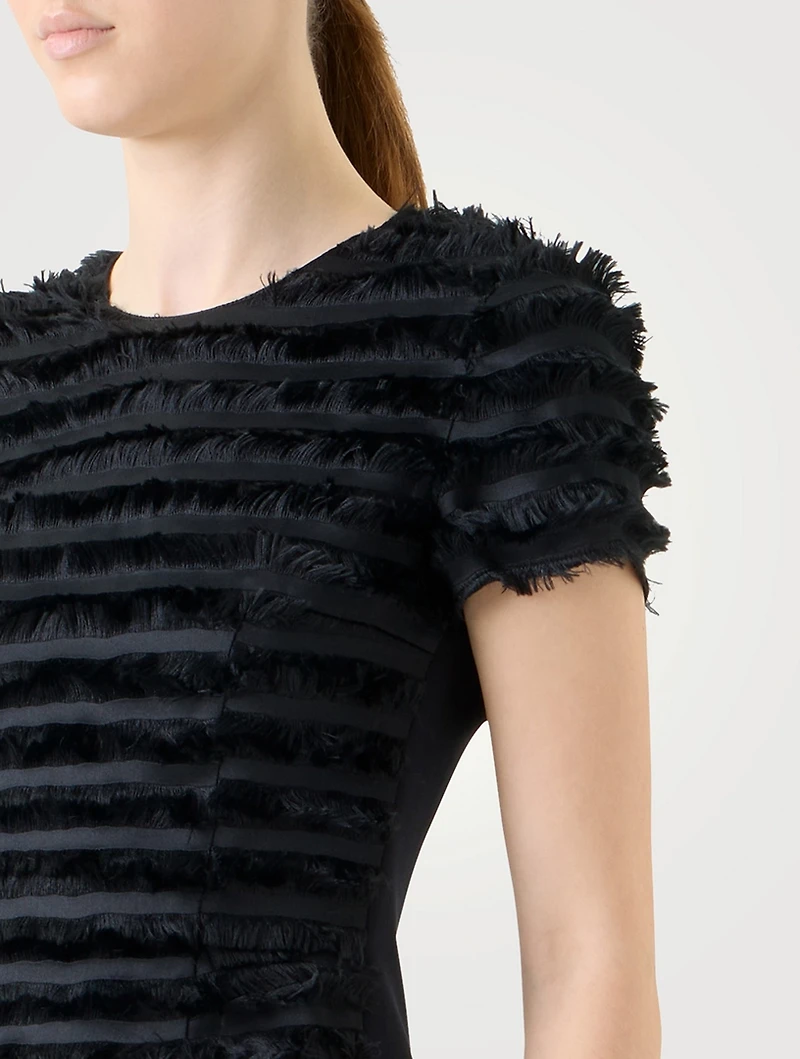 Fringe-Trimmed Taffeta Blouse