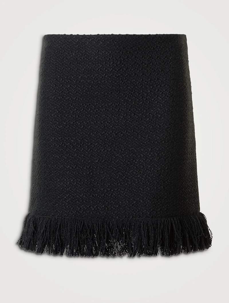 Fringe-Trimmed Tweed Mini Skirt