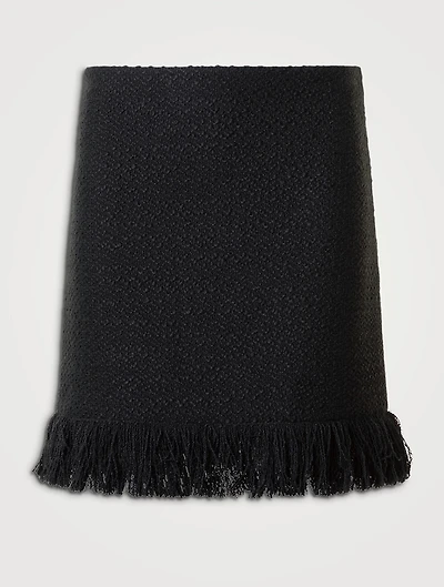 Fringe-Trimmed Tweed Mini Skirt
