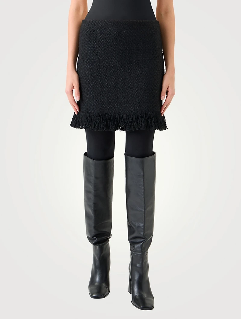 Fringe-Trimmed Tweed Mini Skirt
