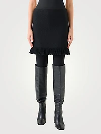 Fringe-Trimmed Tweed Mini Skirt