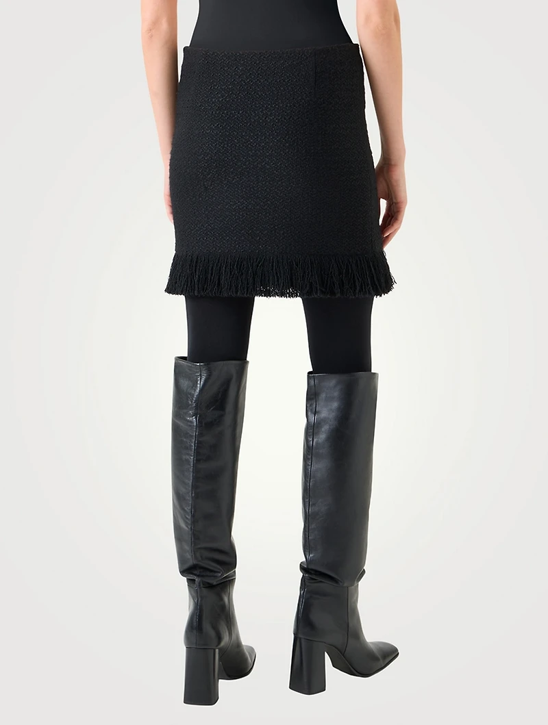Fringe-Trimmed Tweed Mini Skirt