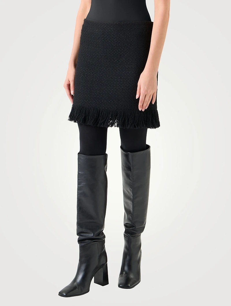 Fringe-Trimmed Tweed Mini Skirt