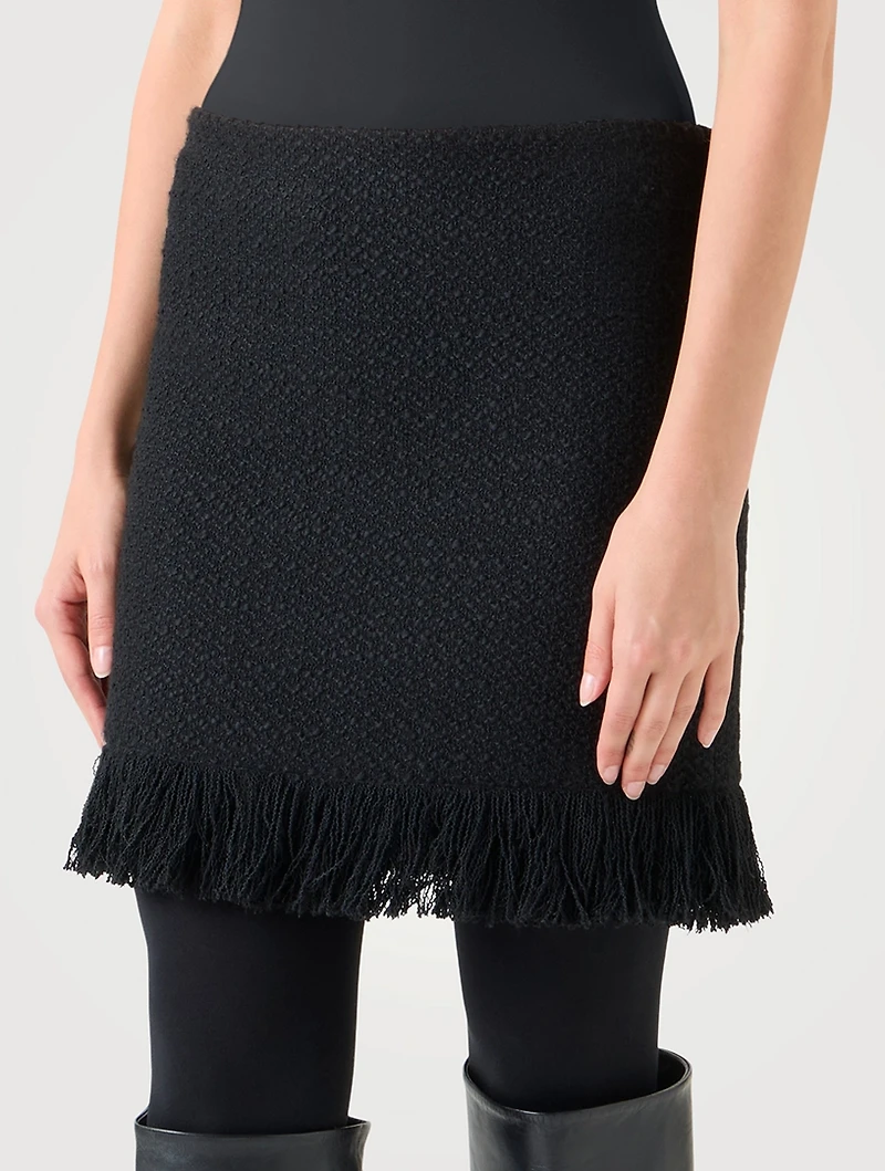 Fringe-Trimmed Tweed Mini Skirt
