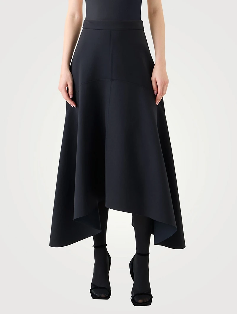Asymmetric Neoprene Midi Skirt