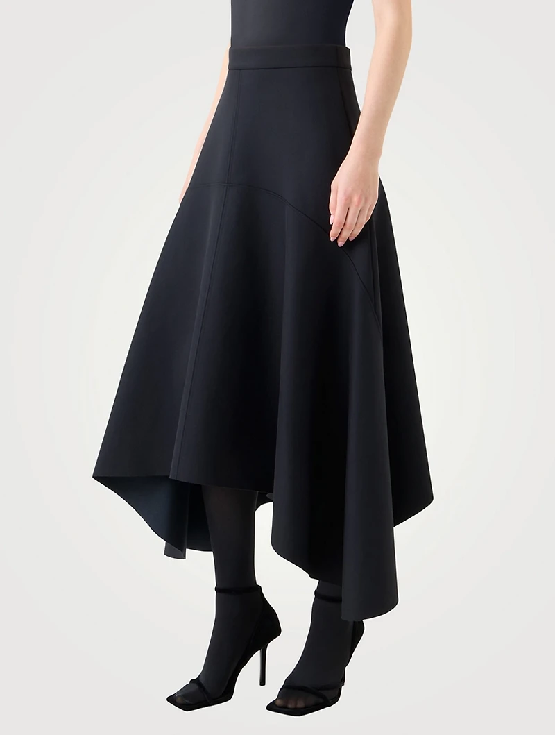 Asymmetric Neoprene Midi Skirt