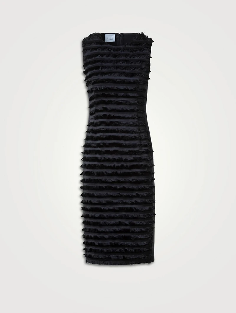 Fringe-Trimmed Taffeta Midi Dress