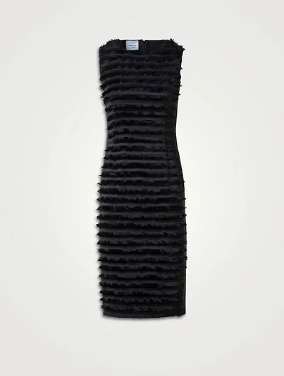 Fringe-Trimmed Taffeta Midi Dress
