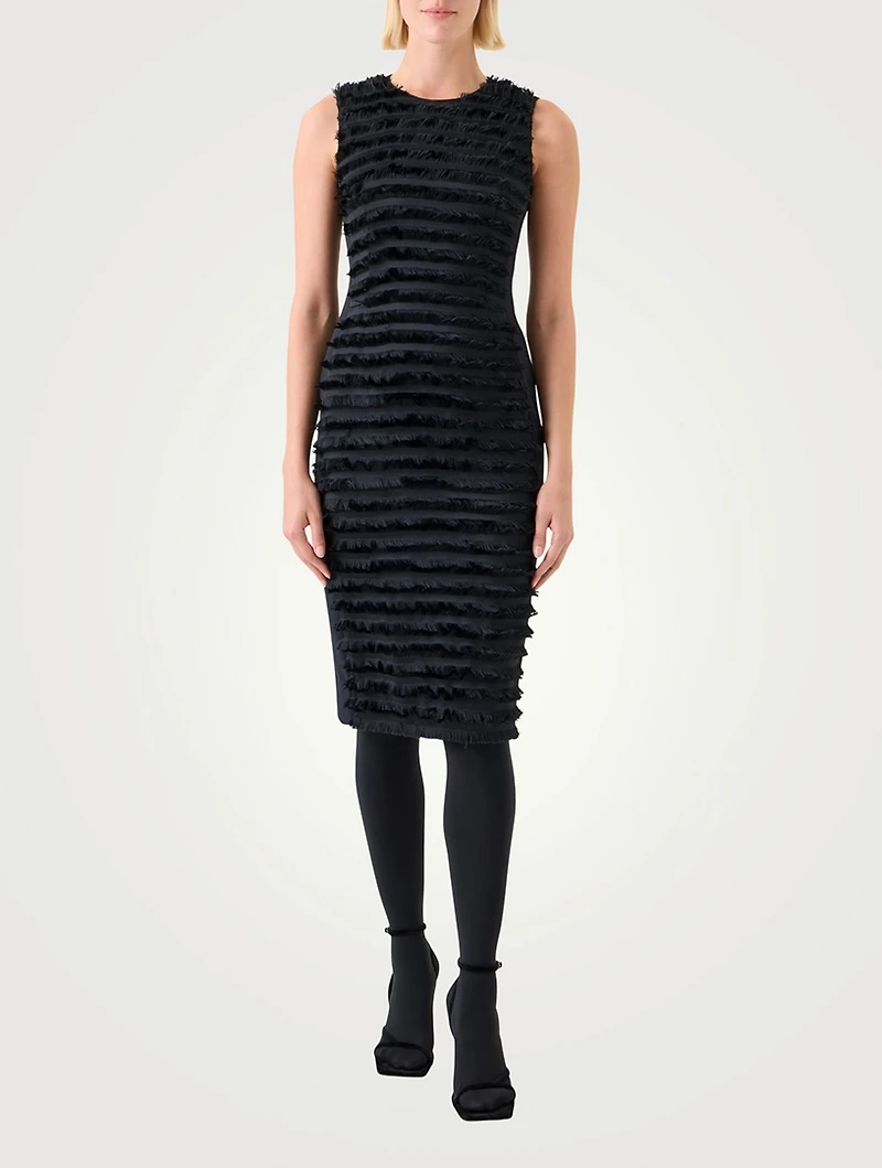 Fringe-Trimmed Taffeta Midi Dress